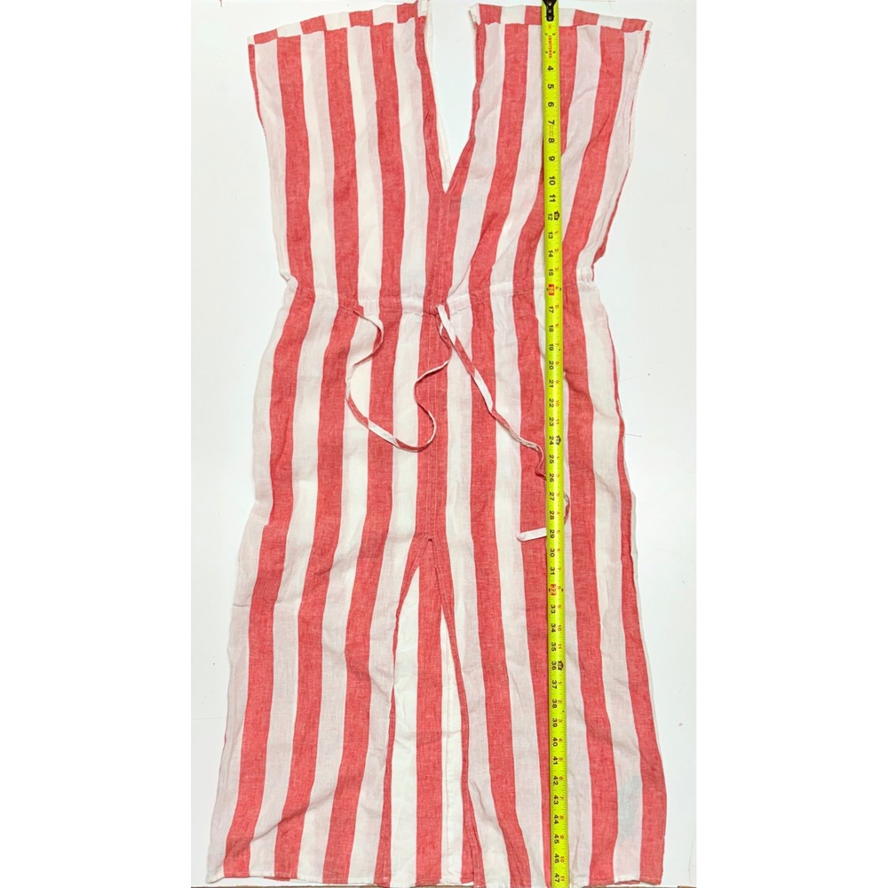 Zara Red White Striped Linen Blend Dress Waist Tie Women's Size‎ L